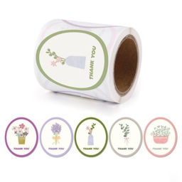 Наклейка бумага Благодарность. Цветы в вазе, d=2.5 см, 120 шт. в рулоне, 5.7?5.7?6 см