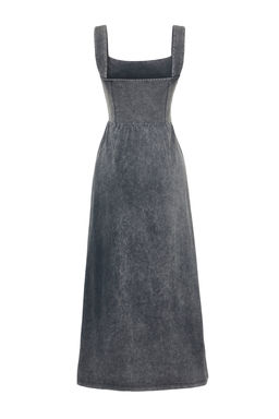 Antrasit Eskitme Skater Kare Yaka S?f?r Kol Orme Maxi Elbise TWOSS24EL00586 - Trendyolmilla фото 8