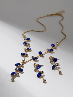 Набор 2 предмета: серьги, колье Изумление цветение, цвет сине-белый в золоте, 42 см