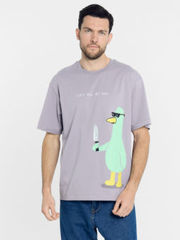 Футболка мужская пыльно-лиловая с печатью