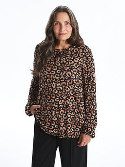Ba?lamal? Yaka Desenli Uzun Kollu Kad?n Bluz