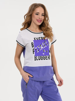 футболка Блузон из хлопчатобумажной ткани с яркими вставками и принтом - А+б коллекция фото 12