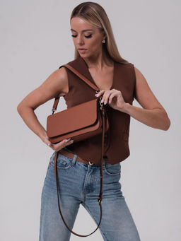 Сумка кожаная багет Deboro 30138 коричневый камень