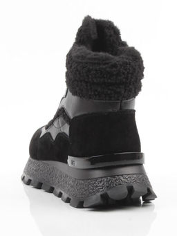 04-WG042-1M BLACK Кроссовки зимние женские (натуральная кожа, натуральная замша, 100% шерсть)