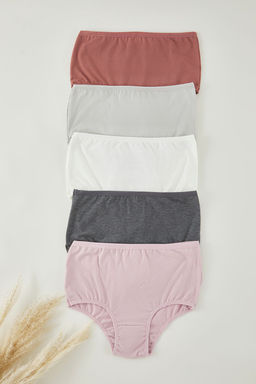 TRENDYOLMILLA Kahverengi-Cok Renkli 5li Paket Pamuklu Yuksek Bel Klasik Orme Kulot THMSS25KU00030