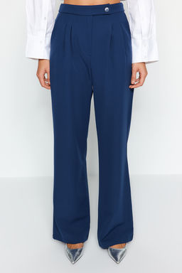 Lacivert Wide Leg Genis Paca Yuksek Bel Dokuma Kumas Pantolon TWOAW22PL0066