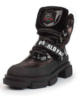 01-H016-362-Y197Q/Q28K GUN/BLACK Ботинки демисезонные женские (натуральная кожа, байка)