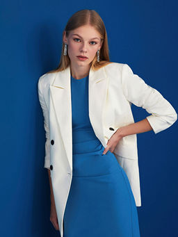?nden D??me Kapamal? D?z Uzun Kollu Gabardin Kad?n Blazer Ceket