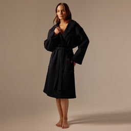 Халат вафельный женский SL HOME: Basic «Дарк Маре», размер XL, хлопок 100%, чёрный