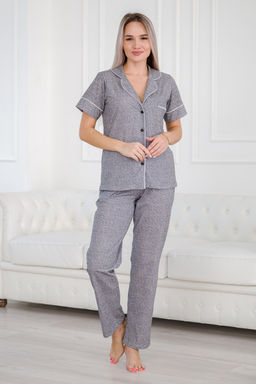 Костюм женский из жакета с коротким рукавом и брюк из кулирки Рейчел серый