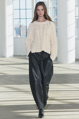 CABLE-KNIT SWEATER WITH SIDE STRIPES