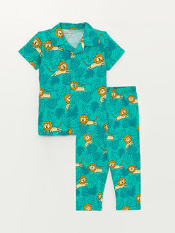 G?mlek Yaka K?sa Kol Bask?l? Erkek Bebek Pijama Tak?m?