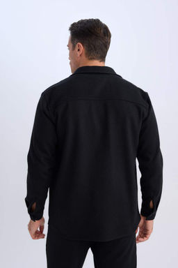 Фланелевая рубашка с длинными рукавами и воротником-поло Relax Fit - Defacto фото 4