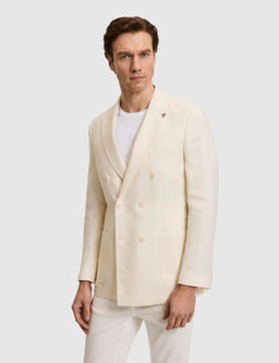 Beyaz Slim Fit Y_n Keten Kar___ml_ Bal_ks_rt_ K_rlang__ Yaka Kruvaze Ceket