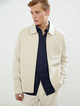 Slim Fit G?mlek Yaka %100 Keten Erkek Mont