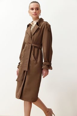 Trendyolmilla Haki Kemerli Ruzgarl?k Detayl? Su Itici Uzun Trenckot TWOSS21TR0005  фото 72