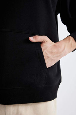 Базовый свитшот оверсайз из плотной ткани с капюшоном - Defacto фото 5