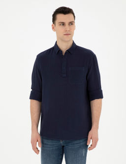 Рубашка Pierre Cardin Comfort Fit темно-синяя с длинным рукавом