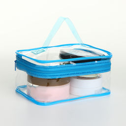 Косметичка-сундучок на молнии, маленькая, с ручкой, прозрачная, голубая - Simaland фото 3