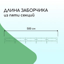 Ограждение декоративное, 55×500 см, 5 секций, металл, зелёное, «Газонный»