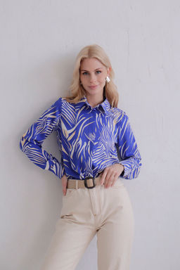 11525 Рубашка с супатной застёжкой синяя с принтом - Martichelli фото 2