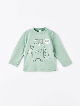 Bisiklet Yaka Uzun Kollu Bask?l? Erkek Bebek Sweatshirt