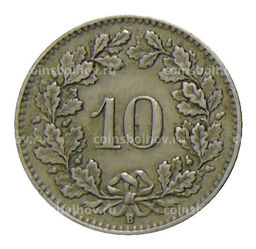 Монета 10 раппенов 1921 года Швейцария