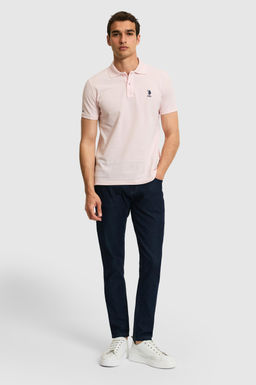 Erkek Slim Fit Polo Yaka A__k Pembe Basic Ti__rt