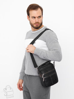 Сумка мужская кожаная 634M black Fuzhiniao в Новосибирске