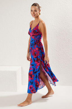 Cicek Desenli Dokuma Baglama Detayl? Maxi Plaj Elbise TBESS24EL00098