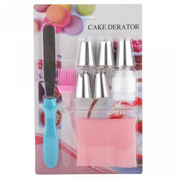 Кондитерский набор 10 предметов Мастер: мешок для крема п/эт 32см, насадка из нержавеющей стали - 5 штук, широкие, д3см, h4,3см; фиксатор винтовой для насадок пластик; ершик для чистки насадок; кисточка 16см силикон/пластик; шпатель спатула прямой - Домашняя мода фото 2