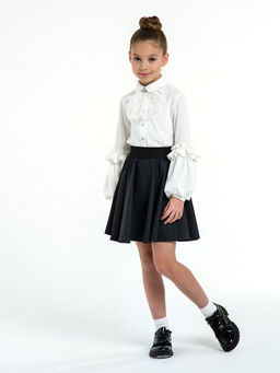 Молочная трикотажная школьная блузка для девочек Mooriposh, модель 06218  фото 12