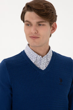 Erkek Slim Fit V Yaka _ndigo Basic Kazak - U.s. polo assn фото 2