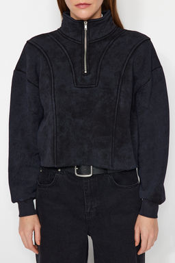 TRENDYOLMILLA Antrasit Eskitme/Soluk Efektli Rahat Kesim Crop Kal?n Ici Polarl? Orme Sweatshirt TWOAW24SW00243 фото 5