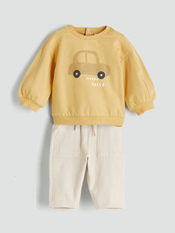 Bask?l? Erkek Bebek Sweatshirt ve E?ofman Alt 2li