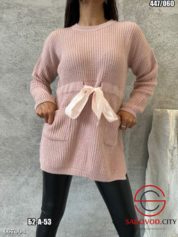 Женская вязаная туника с поясом