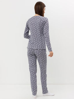 Хлопковый комплект с меховой мордочкой (джемпер и брюки) серого цвета в сердечко - Mark formelle фото 3