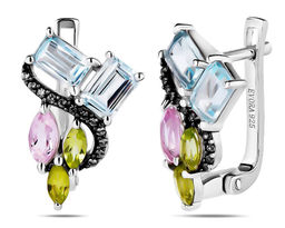 Серьги, морганит , перидот , топаз , нанорубин, Бернарда