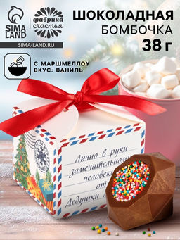 Шоколадная бомбочка с маршмеллоу Новый год: Письмо Деду Морозу, молочный шоколад, 38 г