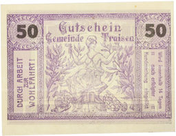 Банкнота 50 геллеров 1920 года Австрия община Трайзен (Нотгельд)