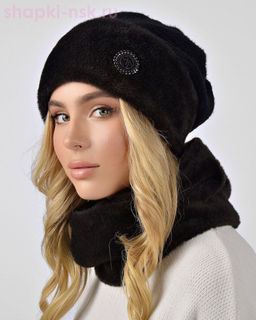 Ангора диагональ с норкой Комплект флис (колпак+снуд) (56-58)