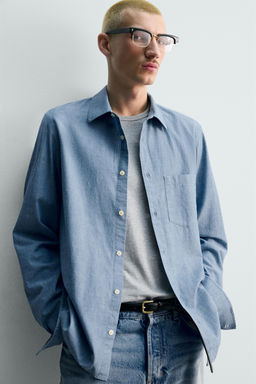 Рубашка Camisa relaxed fit chambray синяя