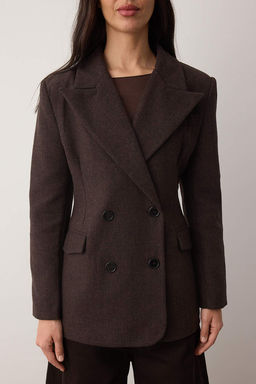 Lacivert Kase Bal?ks?rt? Kruvaze Kapama Normal Kal?p Dokuma Blazer Ceket TWOAW26BC00037 - Trendyolmilla фото 6