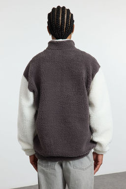 TRENDYOL MAN Fume Unisex Oversize/Genis Kesim Renk Bloklu Dik Yaka S?cak Tutan Pelus Sweatshirt TMNAW25SW00148 - Trendyolmilla фото 9