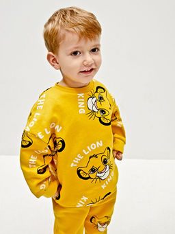 Bisiklet Yaka Uzun Kollu Aslan Kral Bask?l? Erkek Bebek Sweatshirt