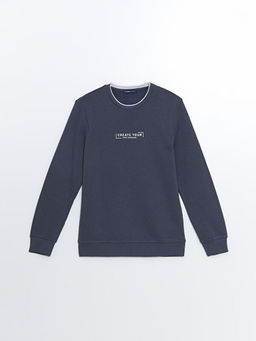 Bisiklet Yaka Uzun Kollu Bask?l? Erkek Sweatshirt
