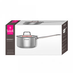 Ковш из нержавеющей стали Tendency 0,9л, д14см, h6,8см, s0,6мм, дно s2,8мм, плоская стеклянная жаропрочная крышка, пароотвод, стальной обод, прутковая ручка из нержавеющей стали на точечной сварке, полировка снаружи - зеркальная, внутри - зеркальна - Домашняя мода фото 6