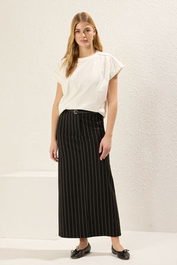 TRENDYOLMILLA Ekru %100 Pamuk Regular/Normal Kal?p Serit Aksesuar Detayl? Orme T-Shirt TWOSS25TS00053 фото 4