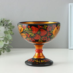 Конфетница на ножке, 14×14 см, дерево, хохлома