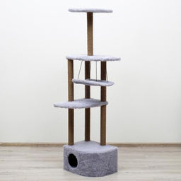 Комплекс для кошек с когтеточкой, угловой, с гамаком, 48×48×171 см, серый